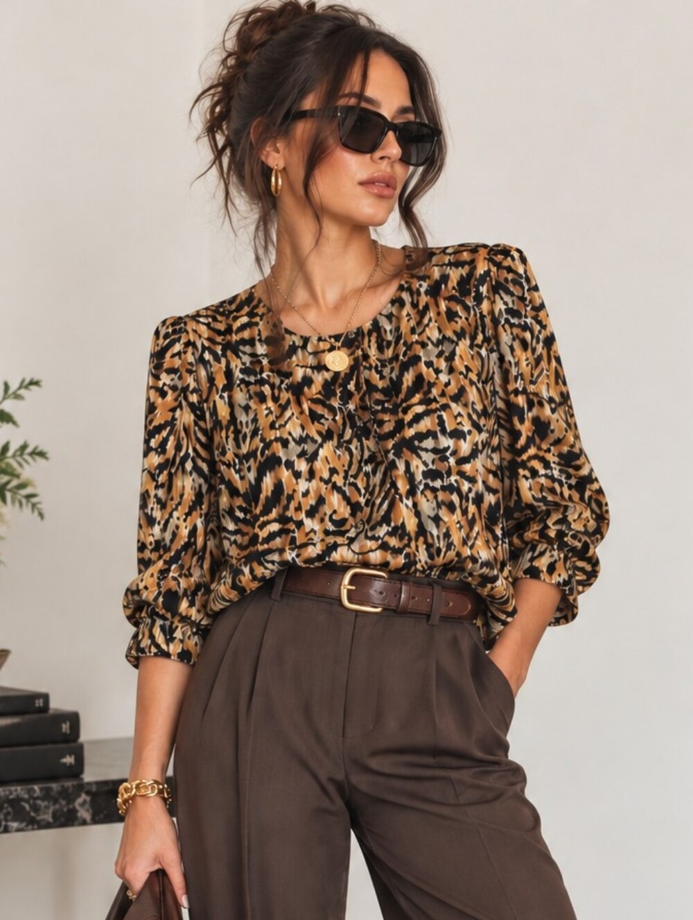 Vintage 80s 90s Tiger Print Blouse Crop Boxy Fit Top Maximalist MOB Wife S/M/L